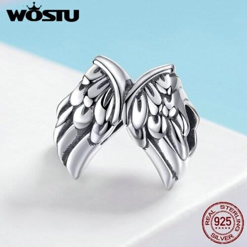 WOSTU New 925 Sterling Silver Guardian Wings Beads Fit Charm Original Bracelet Necklace Pendant For Women Silver Jewelry FIC1091