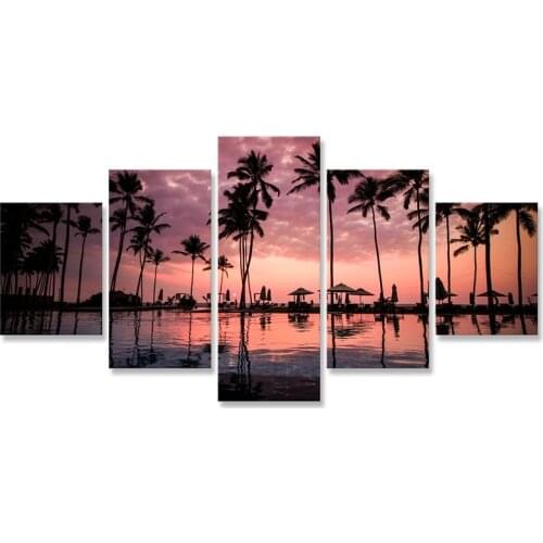 Sri Lanka Plam Trees Sunset Wall Art Painting 5 Pcs Wall Decoration Canvas Picture Modern Home Bedroom Decoration