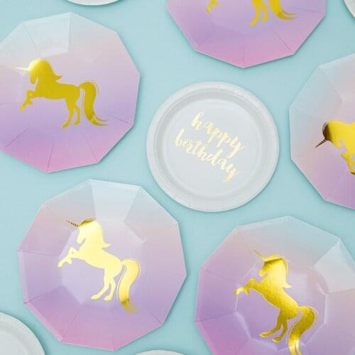 Unicorn Theme Party Disposable Tableware Cartoon Flamingo Mermaid Paper Plates Cup Wedding Birthday Party Decor Supplies