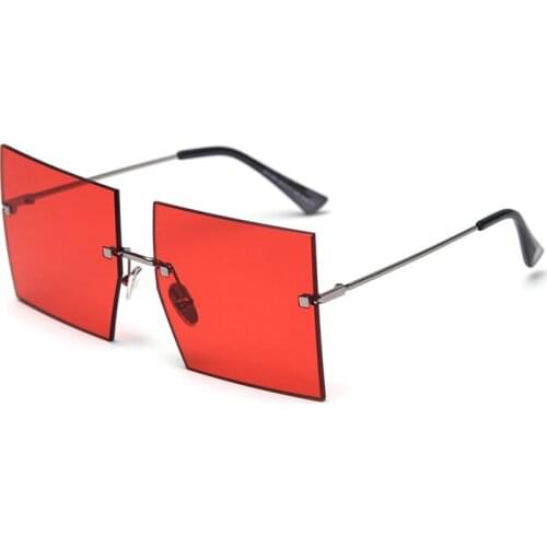 Veshion Womens Rimless Square Sunglasses Men Metal 2020 Red Shades Fashion Luxury Sun Glasses Female Ladies Eyewear UV400