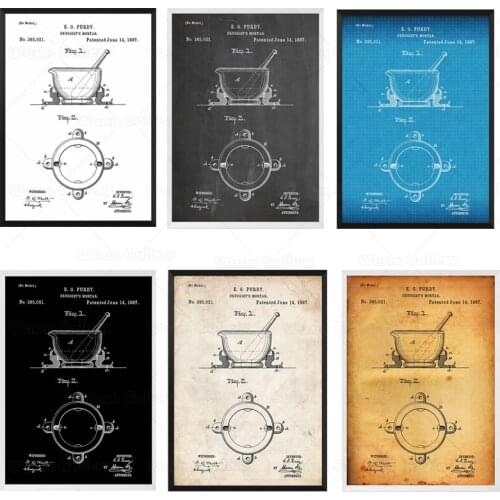 Vintage Pharmaceuticals Mortar 1887 Patent Pharmaceuticals Wall Blaupause Poster Screen Painting Printing Wall Decoration Living