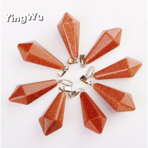 Yingwu Wholesale 20PCS Pendulum Natural Stone Crystal Reiki Chakra Hexagonal Pyramid Healing Goldsand Stone Pendant Necklace