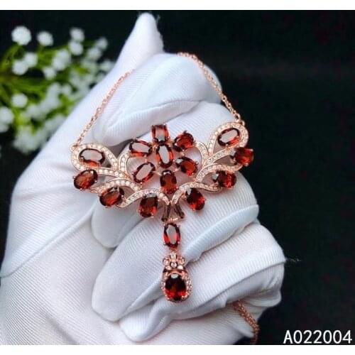 KJJEAXCMY Fine Jewelry 925 Sterling Silver inlaid Natural gemstone Garnet Female Pendant Necklace classic Support test