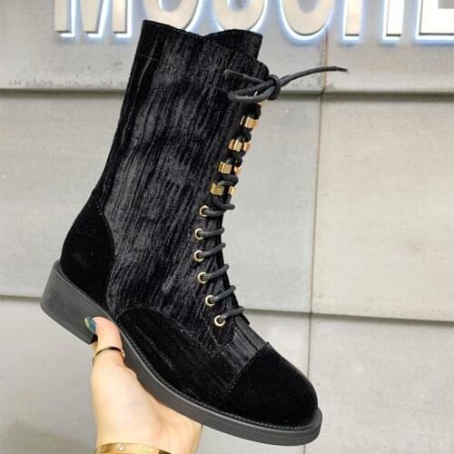 Metal Decoration Boots Women Autumn Winter Fashion Lace-up Zipper Botas Mujer Boots Sports Genuine Leather 3cm Heel Ladies Shoes