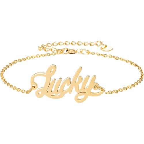 Lucky Name Bracelet Women Girl Jewelry Stainless Steel 18k Gold Plated Nameplate Pendant Femme Mother Girlfriend Best Gift