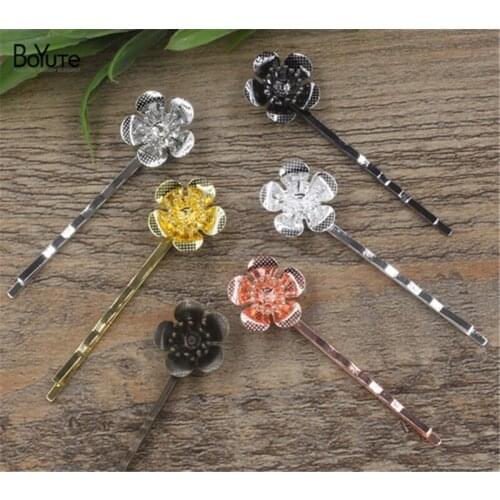 BoYuTe 20Pcs 18*6MM Filigree Flower Hair Jewelry 6 Colors Plated Hair Clips for women