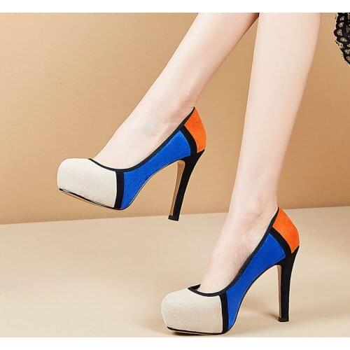 2021 Color Matching Shoes Womens High Heels Frosted Wedding Party Shoes Platform Dress Ladies Single Shoes 11CM High Heels