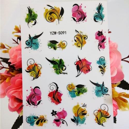 3D Nail Sticker Watercolor Tail Flowers Leaf Sliders For Nails Decoraciones Accesoires Art Stickers on Fingernails