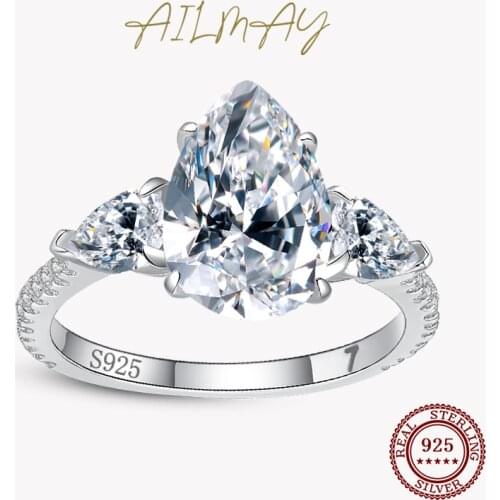 Ailmay Luxury 5ct Pear Shaped Engagement Ring 925 Sterling Silver Clear Zirconia CZ Finger Ring Fine Female Fashion Jewelry Gift