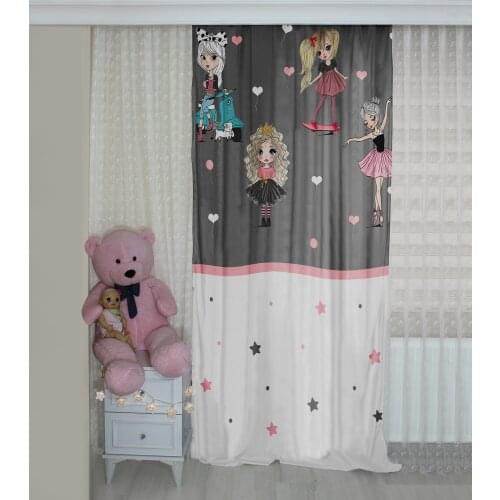 Cute Girl Patterned Background Curtain velvet curtain kids room drape Baby Rabbit Ballerina Fairy Girl Honey Cat Moon Stars