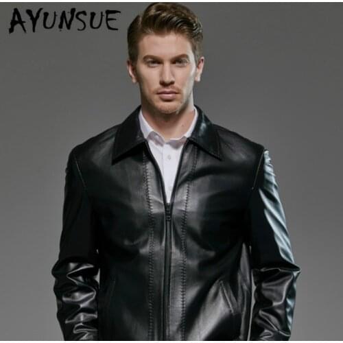 AYUNSUE Mens Genuine Leather Jacket Spring Autumn Jacket Men Plus Size Sheepskin Leather Jackets Jaqueta De Couro 18104 YY1193