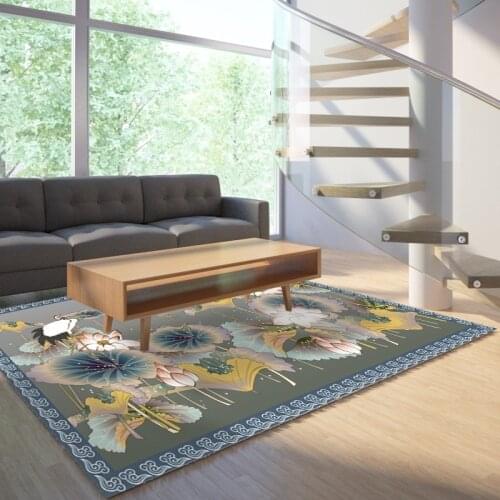 Reese Velvet Lint Free Carpets Living Room Bedroom Traditional Classic Cranes And Lotus Decoration Area Rugs Anti Slip Washable