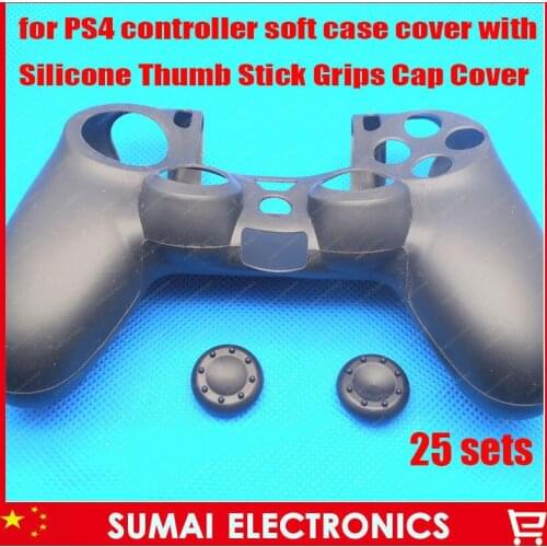 Free shipping 25pcs Silicone Gel Rubber Protective Case Skin Grip Cover &50pcs grips cap cover For PS4 Controller