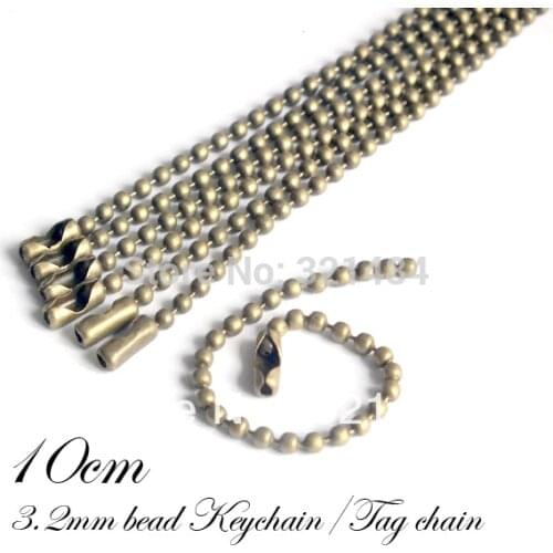 Free ship!!! 500pcs 3.2mm Ball Bead Chain 10cm Antique Bronze Tone Dog Tag Chains Keychains Accessories
