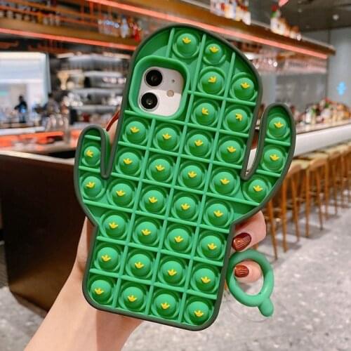 Cute 3D Cactus Stress Reliever Phone Case For iPhone 11 12 Pro MAX XS XR X 5S 6 6S 7 8 Plus Helps Anxiety Squeeze Toy Soft Cover