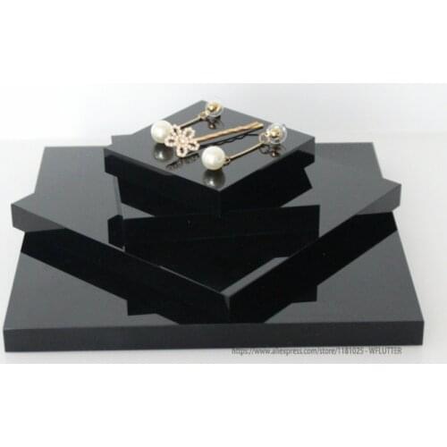Customized Black Square Acrylic Tray Jewelry Holder Bracelet Rack Necklace Showcase Watch Ring Earring Display Stand Props