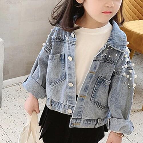Spring And Autumn Girls Denim Jacket 2021 Korean Korean Fall New Loose Long Sleeve Sweet Pearl Lapel Top Button Cardigan Jacket
