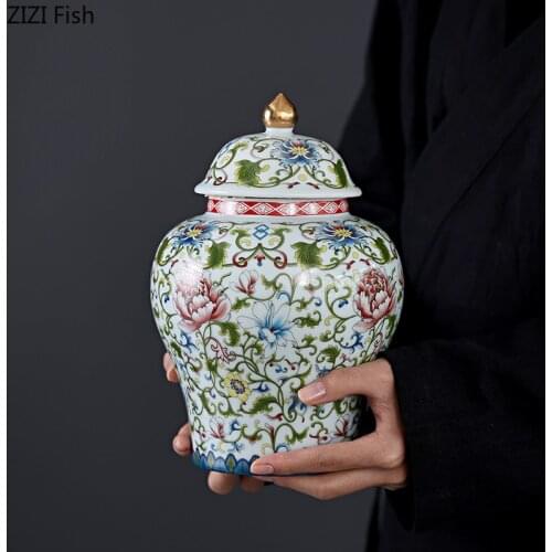 Enamel Color General Jar Ceramic Candy Jar Tea Caddy Cosmetic Containers Classical Porcelain Storage Jars Vintage Home Decor