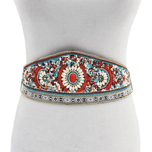 Ethnic Waistband Elastic for Women Boho Colorful Resin Beads Wide Dress Belts Gypsy Turkey Belly Waist Body Chain India Jewelry
