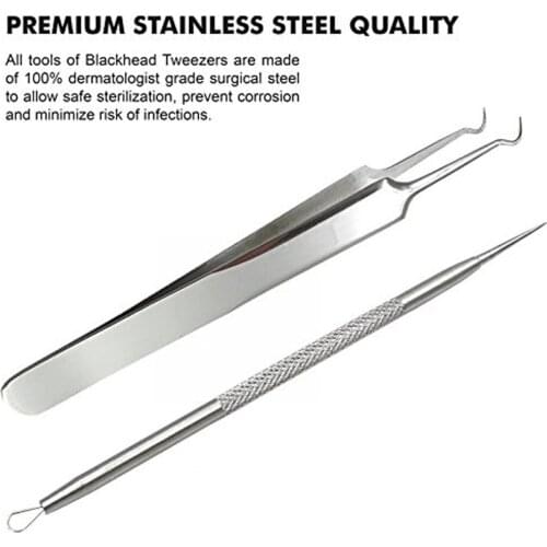 Blackhead & Splinter Remover Tools - Stainless Steel Professional Easily Cure Pimples Whiteheads Comedones Acne Zit Ingrown Hair