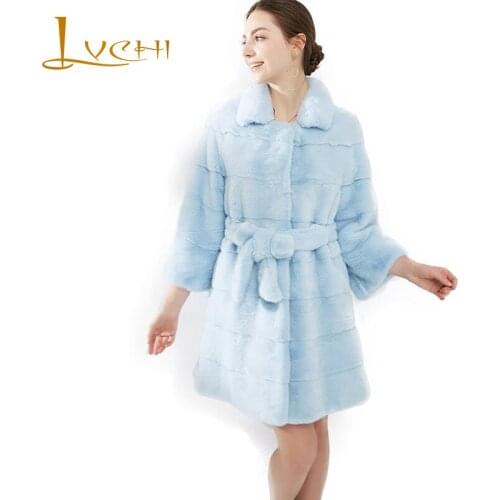 LVCHI Winter 2019 Denmark Imported Swan Velvet Mink Womens Natural Real Fur Coat Nine Quarter Sashes Slim Medium Mink Fur Coats