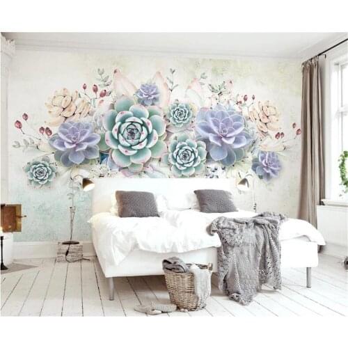 Milofi custom large mural wallpaper small fresh succulent watercolor style 3d stereo TV background wall wall paper