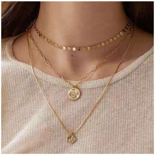 Fashion Atmosphere Multilayer Necklace Metal Disc LOVE Alloy Pendant Ladies Necklace