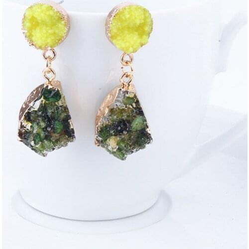 Fashion Boho Simulated Stone Earring Yellow Geometric Druzy Resin Earrings For Women Jewelry Statement Pendant Mujer Moda