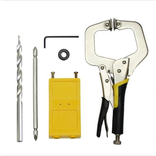 Two-hole Inclined Hole Locator with 11'' Locking Pliers Hole Locator Jig Kit Woodworking Board Assembly