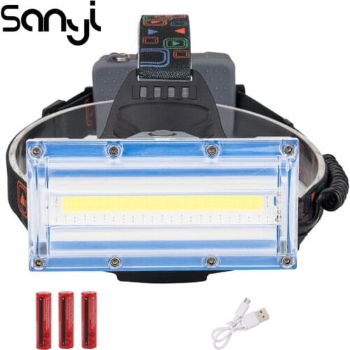 SANYI USB Rechargeable Wide angle Headlamp 3 Modes Adjustable Headlight 3*18650 Head Front Torch Flashlight for Camping,Hunting