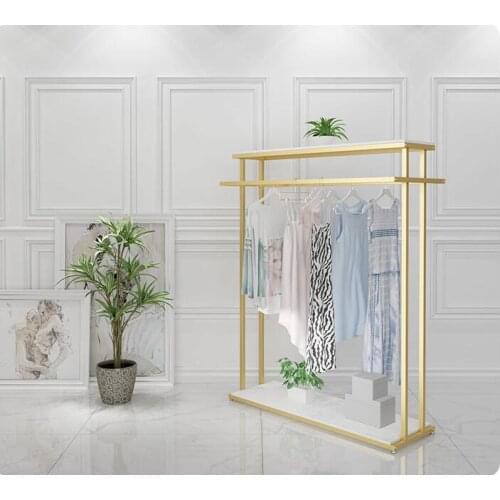 Golden mid Island shelf, floor stand, simple clothing store, display rack, double row shelf, middle shelf, parallel bar, side ha