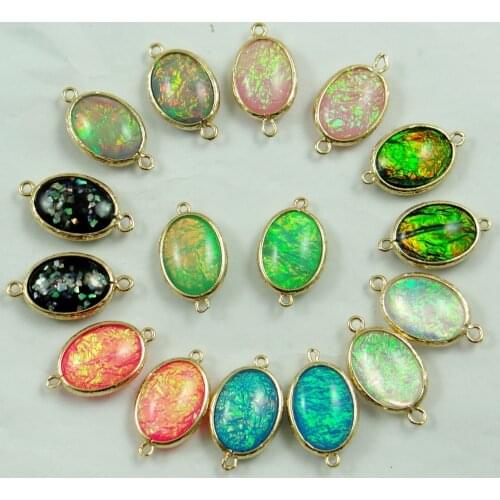 Natural stone Turquoises Quartz crystal Opal Resin Double Loop Connector Pendant for diy Jewelry making necklace Accessories10PC
