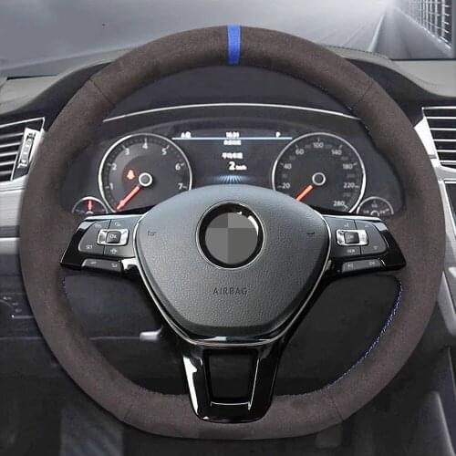 Non-Slip Black Genuine Leather DIY Car Steering Wheel Cover For Volkswagen VW Golf 7 Mk7 New Polo Jetta Passat B8 Tiguan Sharan