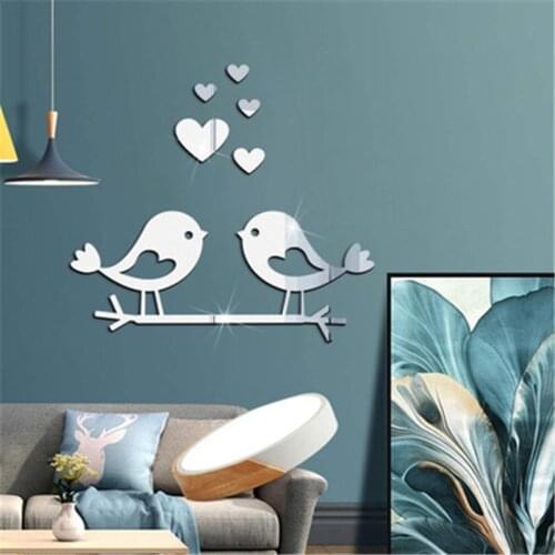 2021 New Couple Bird Love Wall Stickers Mirror Stickers Decal For Living Room Bedroom Bathroom Nordic Decor Vanity Small Mirror