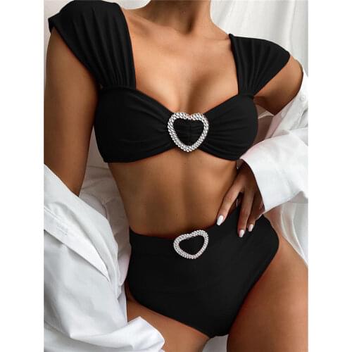 New Black Red High Waist Bikini Female Swimsuit Women Swimwear Two-pieces Bikini set With Belt Bather Bathing Suit Swim