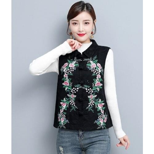 Chinese Style Clothing Women Tang Suit Spring Vintage Waistcoat Embroidery Cotton Linen Blouses 2021 Ladies Chinese Tops 11979