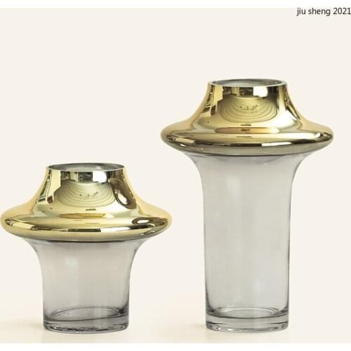 European-style Electroplating Glass Vase Transparent Golden Desktop Hydroponic Flower Living Room Table Ornaments Vase Home Deco