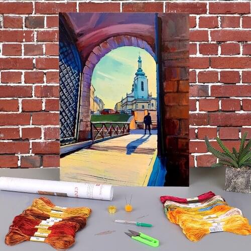Landscape Lviv Printed Water-Soluble Canvas 11CT Cross Stitch Set Embroidery DMC Threads Painting Handiwork Craft Adults