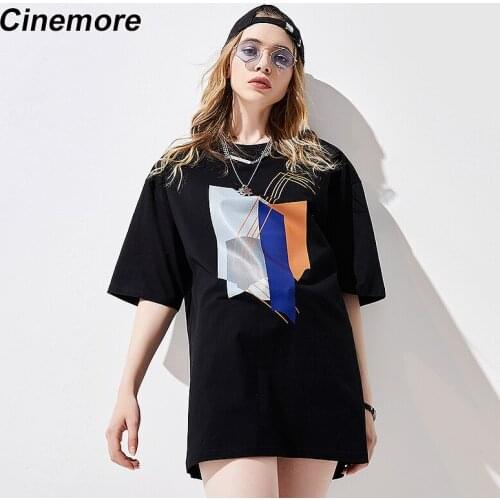 Cinemore Beautiful Geometry Printed T Shirt Women Female Harajuku Tops Tee Cute Short Sleeve Unisex womens Tshirts T96130