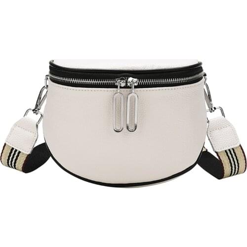 100% Genuine Leather Ladies Half Round Waist Bag High Quality Designer Women Shoulder Bag Casual Woven Strap Messenger Hand Bag
