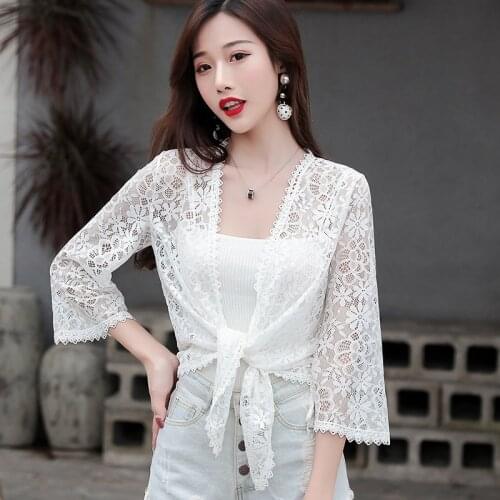 Floral Crochet Spring Womens Jackets Coat Plus Size Short Female Thin Lace Chaqueta Half Sleeve Summer Women Bomber Jacket