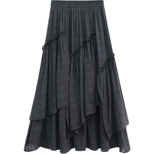 ZITY Irregular Plaid Swing Skirt 2020 Autumn Stitching Long Skirt Half-length Skirt Female Mid-length Trend