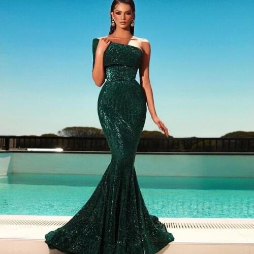 Dark Green Sequins Evening Dress 2021 Elegant Mermaid Prom Gowns vestido de novia Custom Made Formal Party Gowns