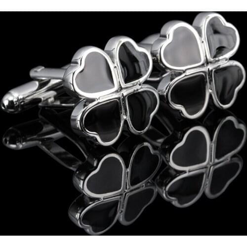1 Pair High Quality Black Lucky Clover Cufflinks For Mens Luxury Men Shirt Cufflinks Shirt Cuff Buttons Enamel Wedding Party