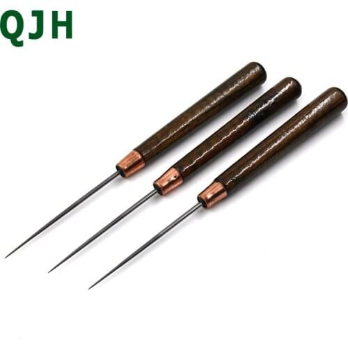 1PCS/2PCS Leather Wood Handle Awl Hole Hook Tools Leather Craft Stitching Sewing Awl For Handmade Repair Craft Accessories