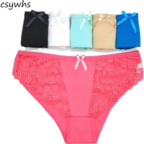 CSYWHS Women Cotton Underwear sexy lace Panties hollow out Patchwork Low Rise Briefs Transparent Panties Female exy 6pcs lot