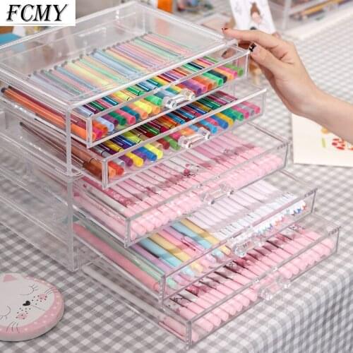 Acrylic Transparent Stationery Storage Boxes Make Up Organizer for Cosmetics Brush Organizer Home Storage Drawers Type Desk
