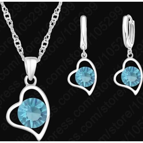 Exquisite 925 Sterling Silver Jewelry Set Beautiful Crystal Heart Cubic Zircon Necklace+Eing Set Fast Shipping Wholesale