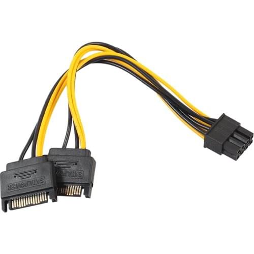 Dual 15Pin SATA Male To PCIe 8Pin(6+2) Male Video Card Power Cable