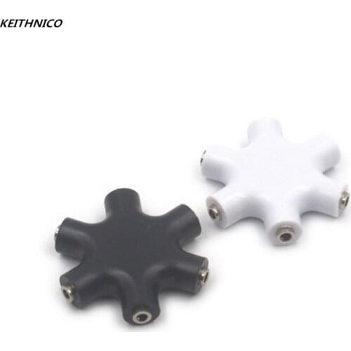 KEITHNICO 2Pcs 3.5mm 6 Ports Multi Headphone Headset Earphone Splitter Adapter 1 to 5 Way Stereo Audio Hub For Player MP3 MP4